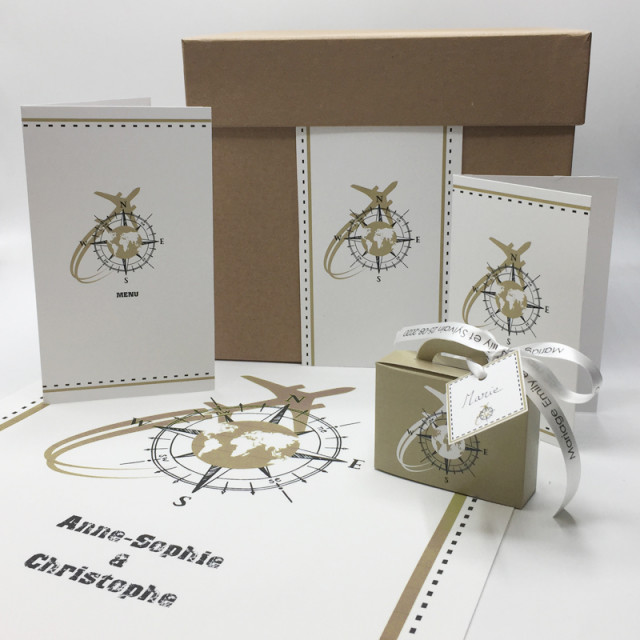 Invitation + enveloppe thème voyage