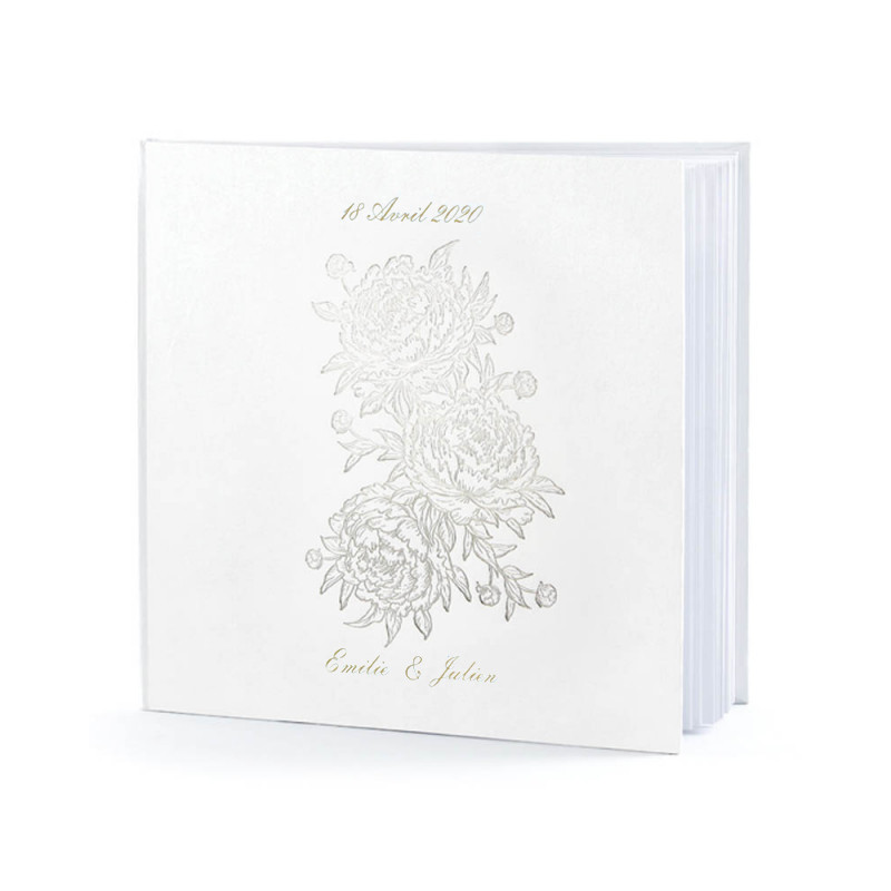 Livre d'or blanc pivoine personnalisé