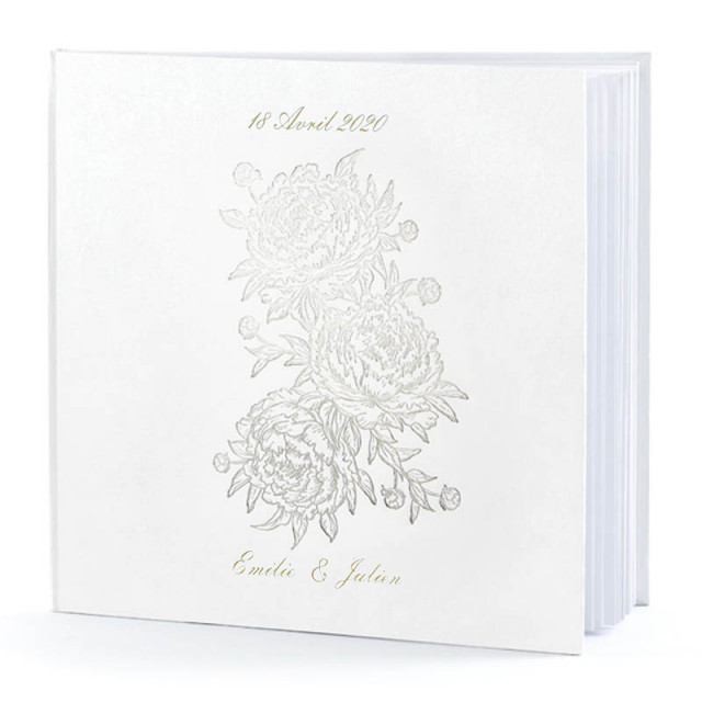 Livre d'or blanc pivoine personnalisé