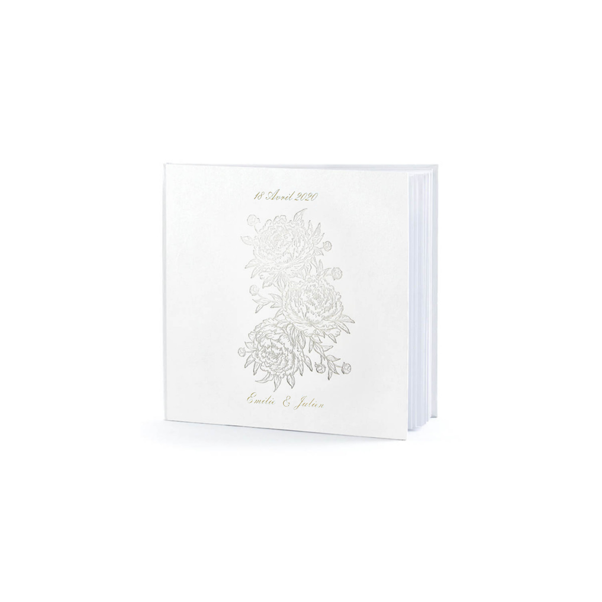 Livre d'or blanc pivoine personnalisé