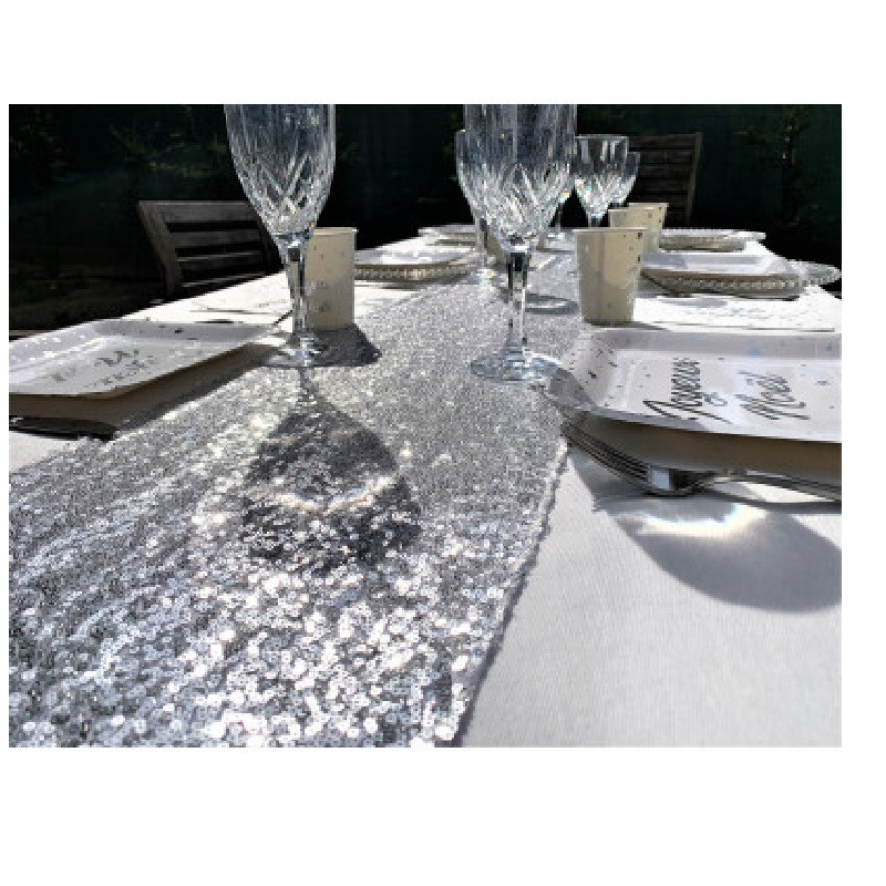 Chemin de table Pailleté en Argent 5 mètres