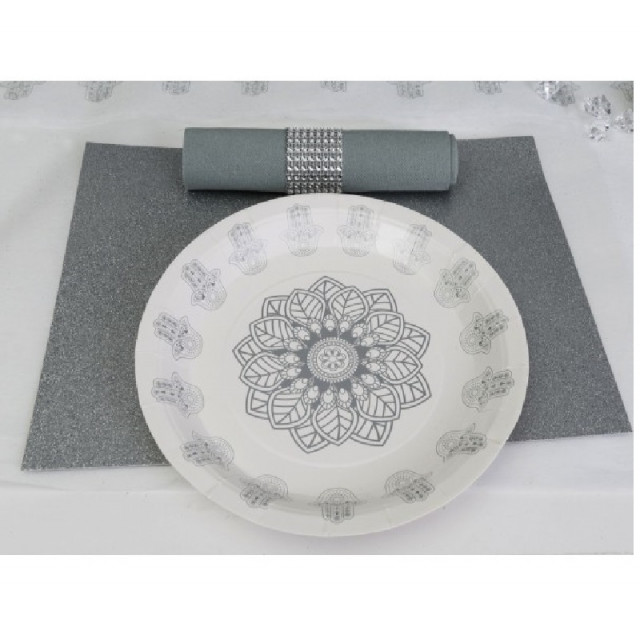 Serviette de table en papier Oriental Argent, vaisselle jetable
