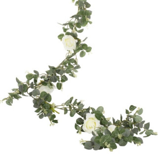 Guirlande Artificielle Eucalyptus et Rose Blanche