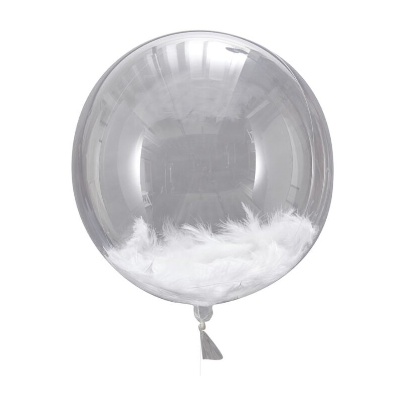 Ballons Transparent & Plume Blanche