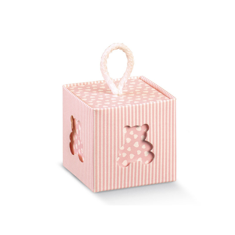 x1 Boite à dragées cube ourson rose