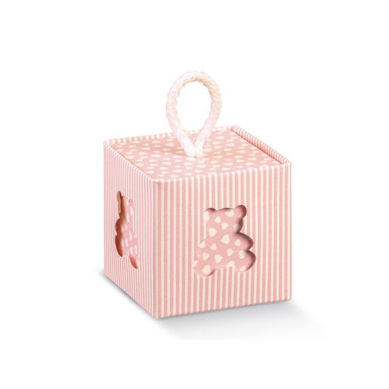 x1 Boite à dragées cube ourson rose