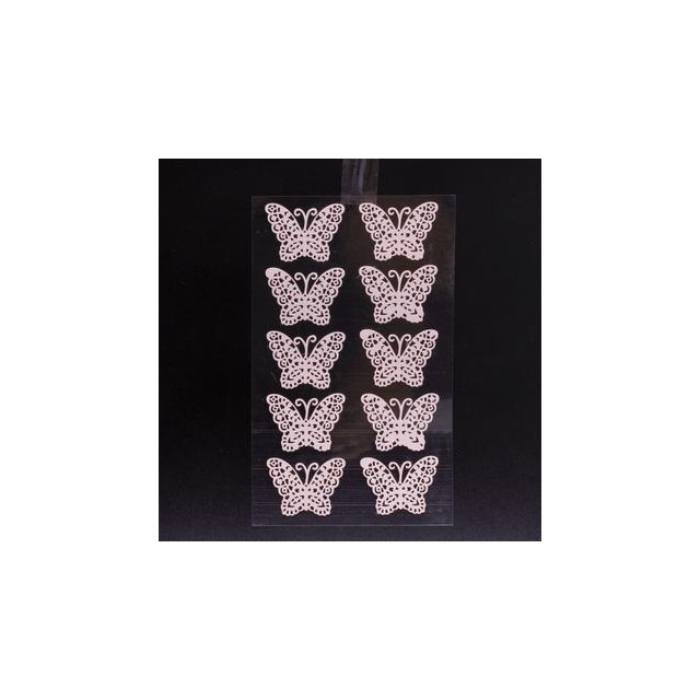 x10 Stickers papillon en dentelle rose