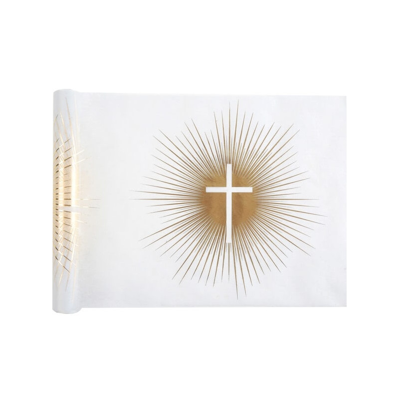 Chemin de Table croix communion blanc et or