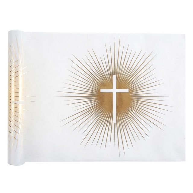 Chemin de Table croix communion blanc et or