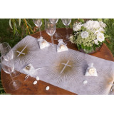 Chemin de Table croix communion blanc et or