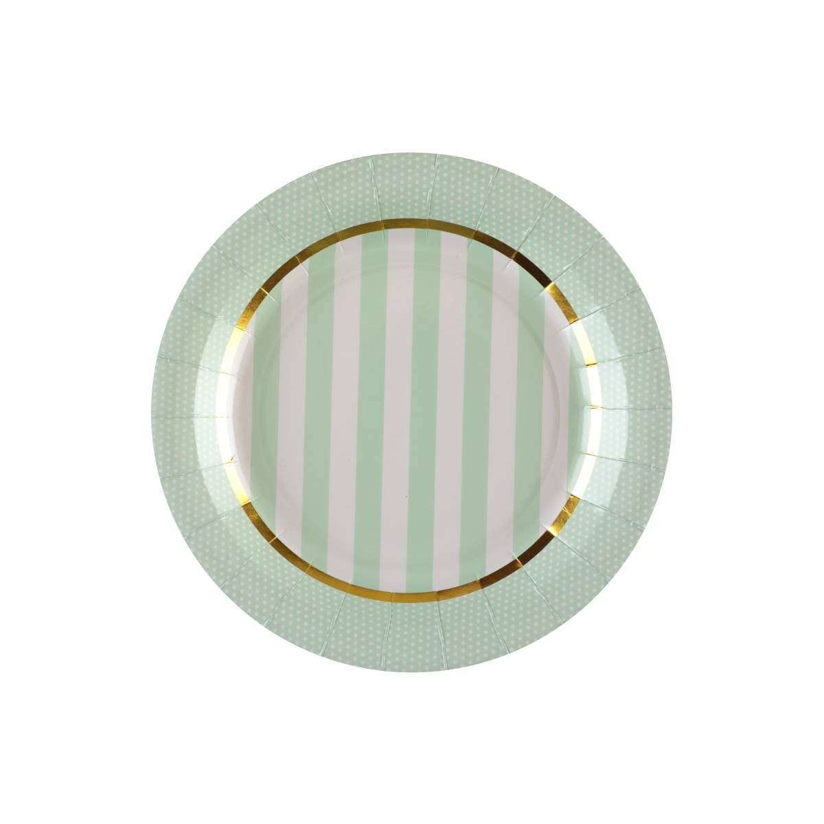 Assiette rayée vert et blanc liseré or