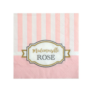 Serviette rayée rose et blanc Mademoiselle Rose