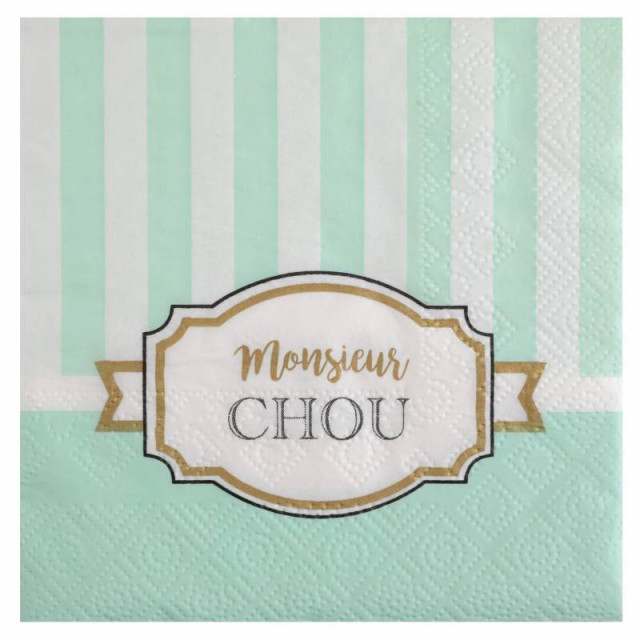 Serviette rayée verte et blanche Monsieur Chou