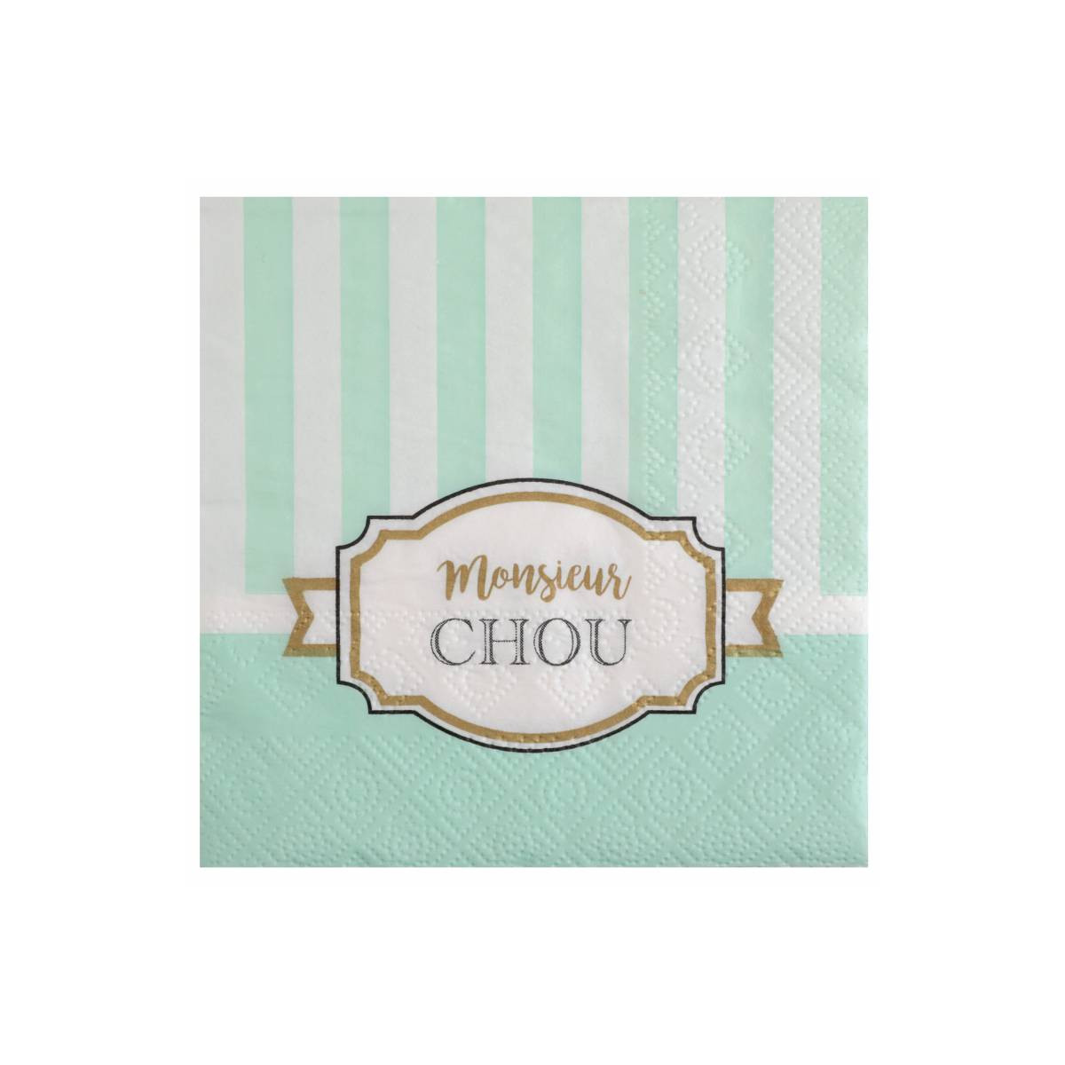 Serviette rayée verte et blanche Monsieur Chou