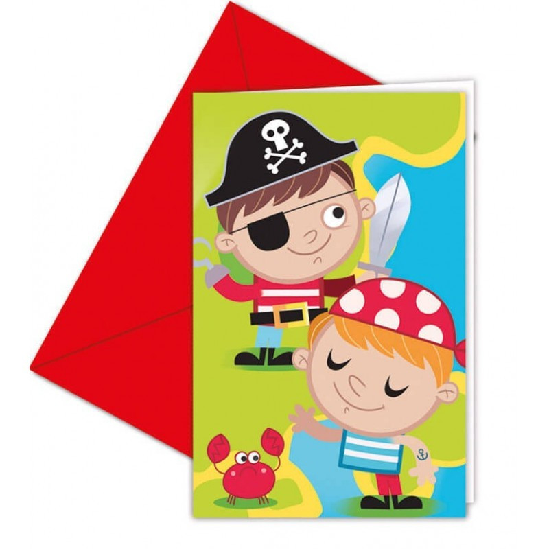 x6 Invitations + enveloppes Pirate