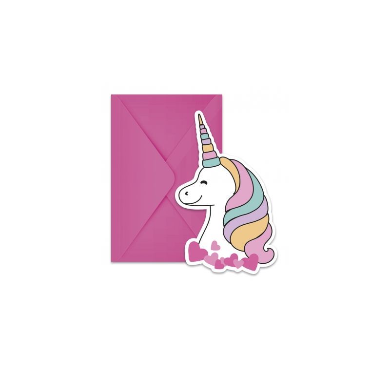 invitations + enveloppes licorne party x6