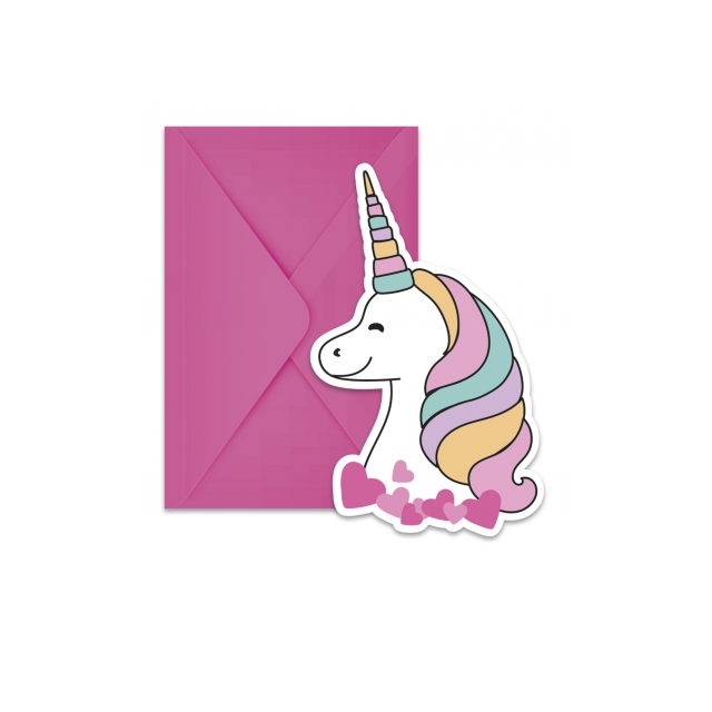 invitations + enveloppes licorne party x6