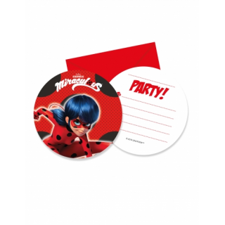 invitations + enveloppes miraculous ladybug x6