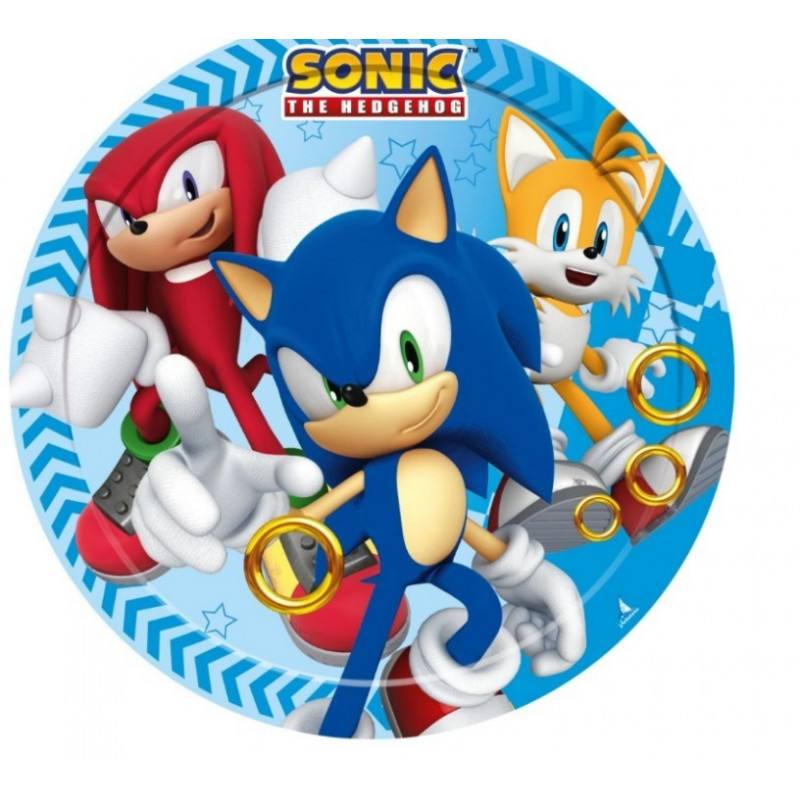 8 assiettes anniversaire Sonic 18 cm