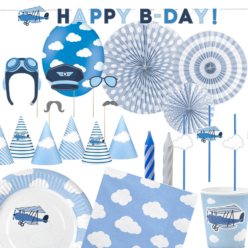 Pack decoration anniversaire avion garcon pour 6 personnes