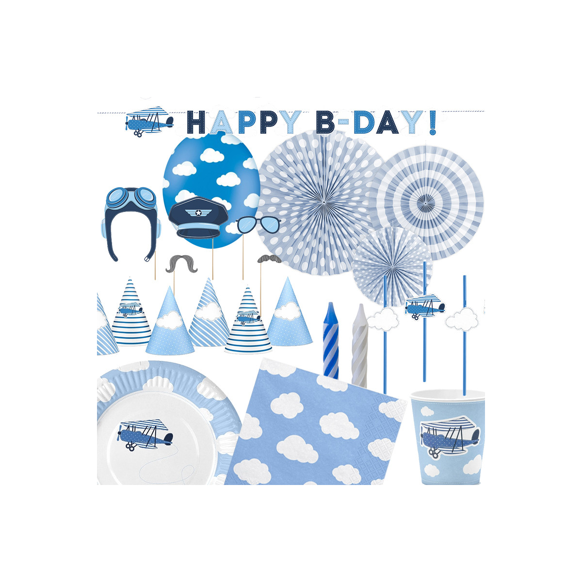 5pcs Joyeux Anniversaire Avion Ballon Nuage Helicoptere Garcons Filles Cake Topper Decorations De Gateau Articles Pour La Maison