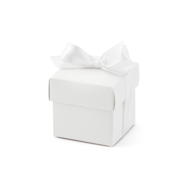 Boîtes à dragées cube blanc avec ruban x 10