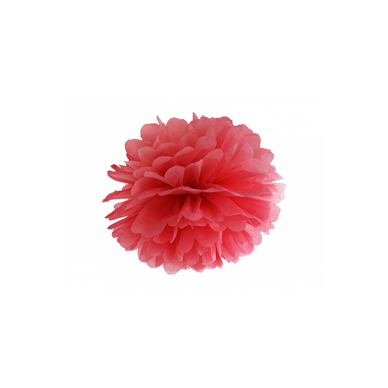 Pompon rouge 35 cm en papier de soie - Déco de fêtes et Saint-Valentin