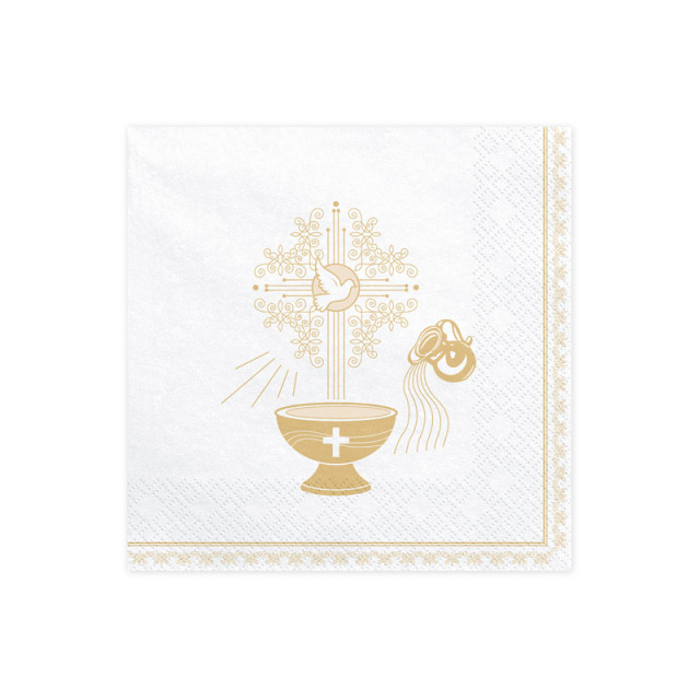 Serviettes papier baptême blanc et doré