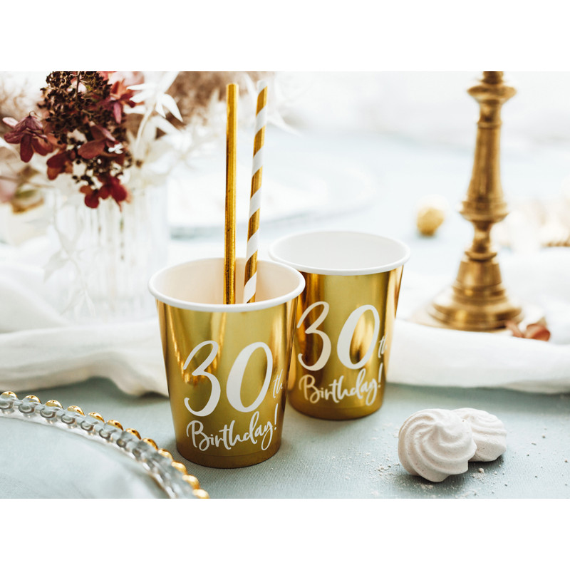Fitwish Gobelets Anniversaire 30 Ans Rose Gold - 20 Pièces, 250ml, Carton Métallisé
