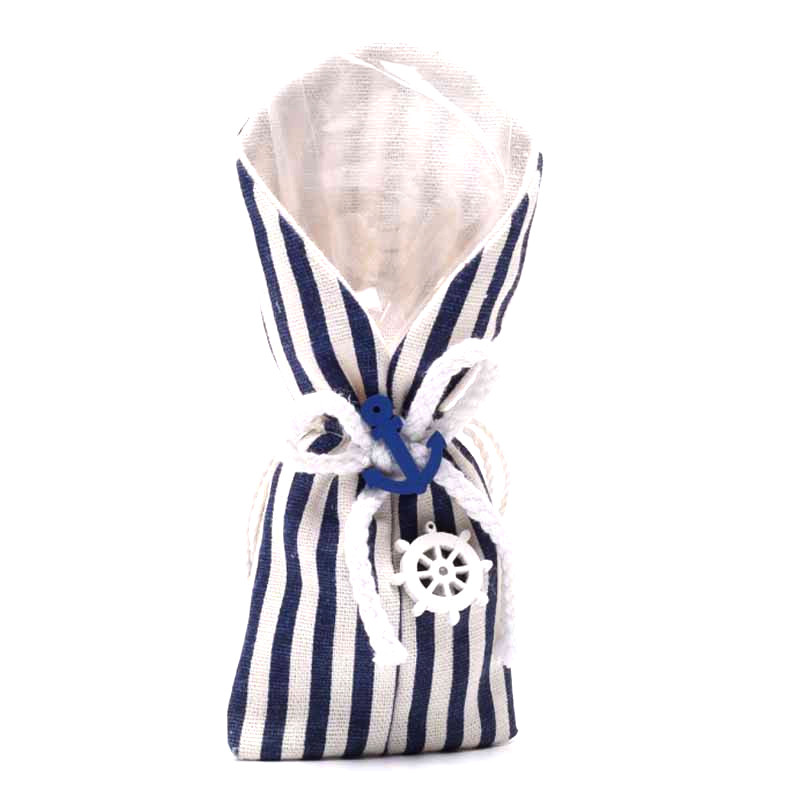Download x5 Sachet Dragées Jute Rayé Bleu Marin 18 cm
