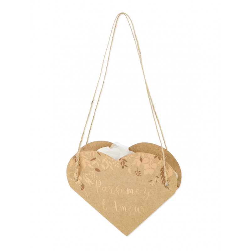 10 Boites Coeur kraft et bronze lien cordelette