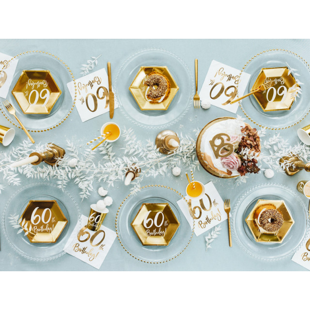 Assiettes anniversaire 60 ans dorées - assiettes carton jetables