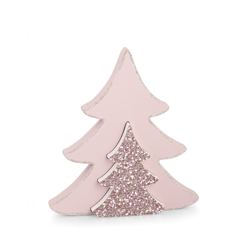 Sapin rose poudré en bois 24 cm