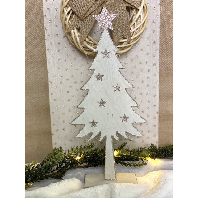 Centre table sapin bois et blanc 36 cm