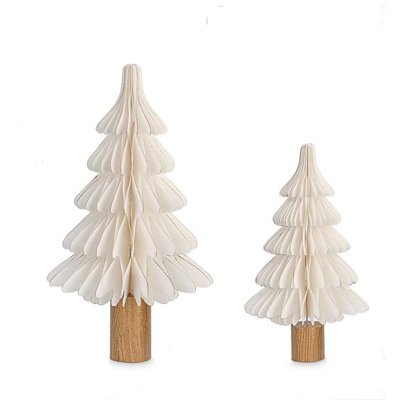 Sapin blanc en papier et bois 32 et 45 cm x2