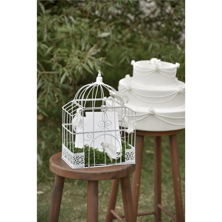 Cage Oiseau Deco Rectangle Blanc