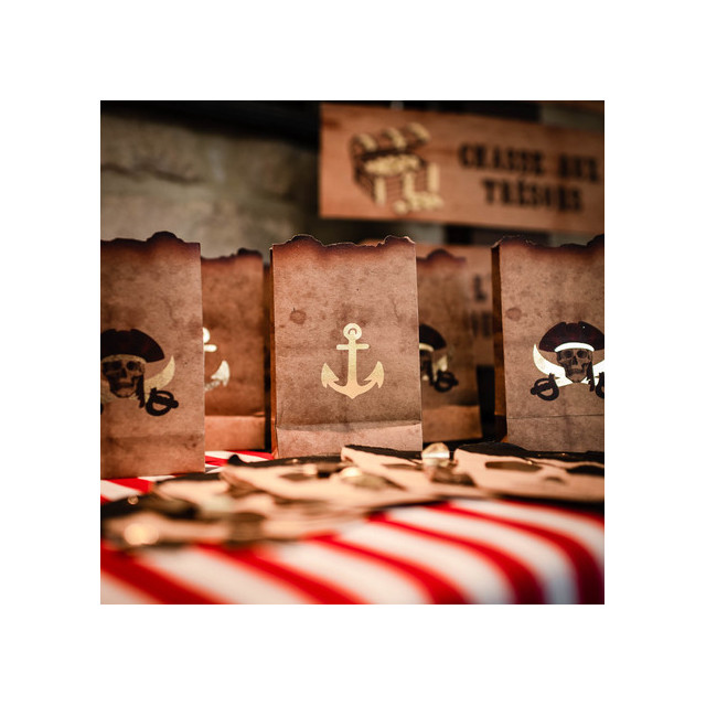 Sachets pirate kraft et or x4 - 9.5x15cm