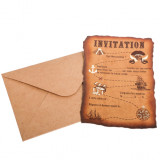 Invitations pirate + enveloppes kraft et or x8 - 10x15cm