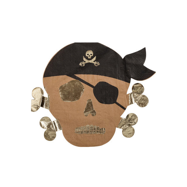 Serviettes pirate kraft et or x16 - 33x33cm