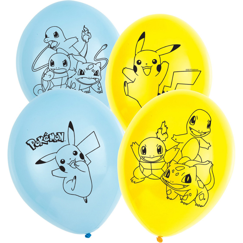 Ballons Pokemon bleu ciel et jaune x6