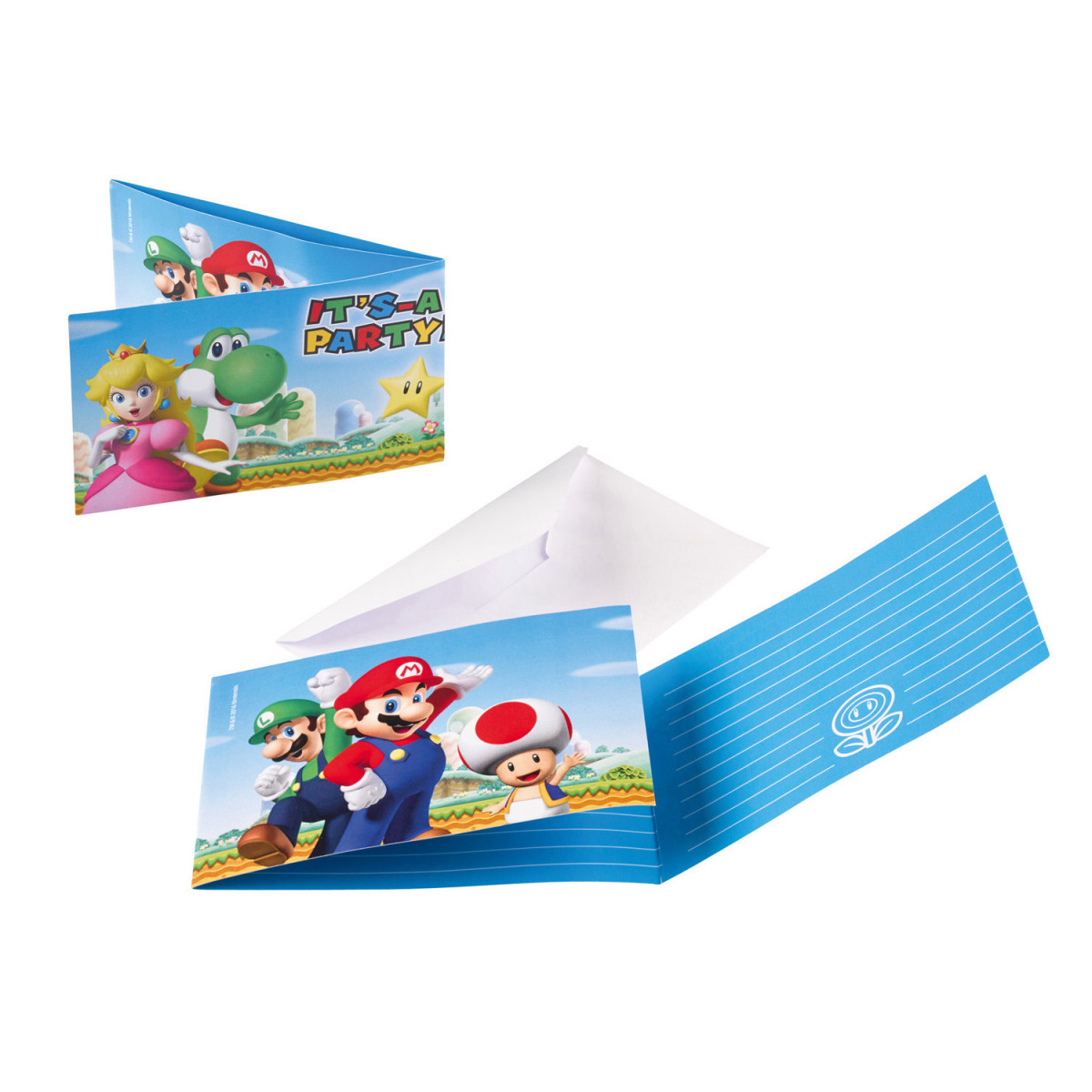 8 invitations et enveloppes Super Mario
