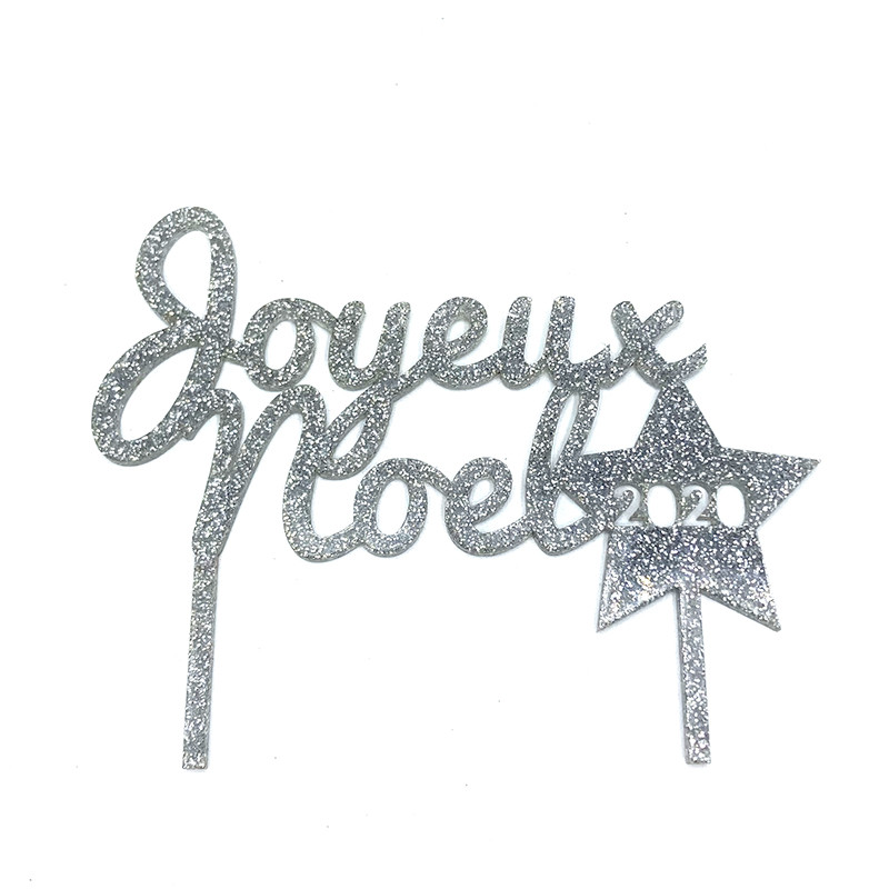 deco gateau noel cake topper argent paillettes