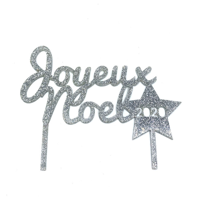 Cake topper Joyeux Noel argent