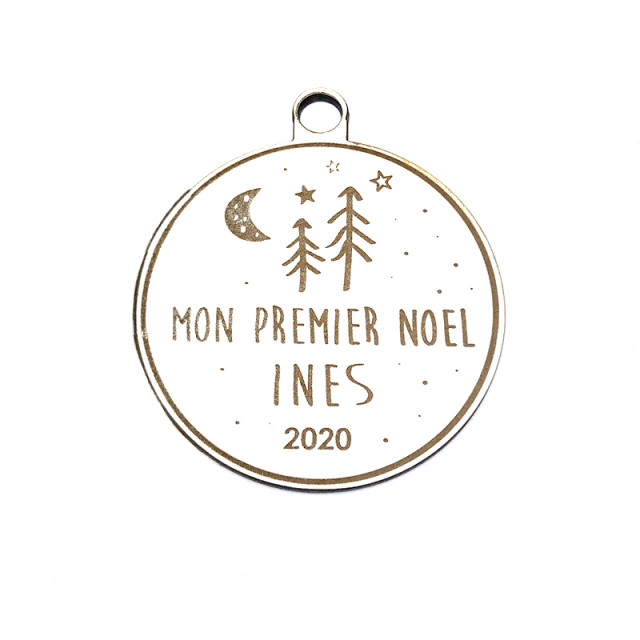 Boule Noël  personnalisée blanche et bois