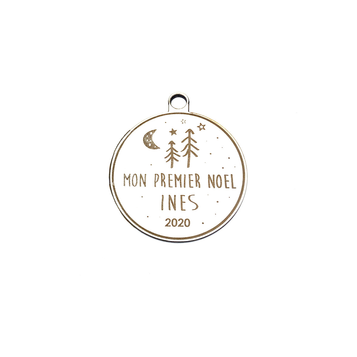 Boule Noël  personnalisée blanche et bois