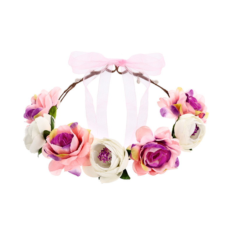 Couronne de fleur rose et blanche mariage - 17cm