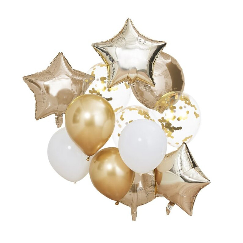 Packs de ballons or et blanc x12