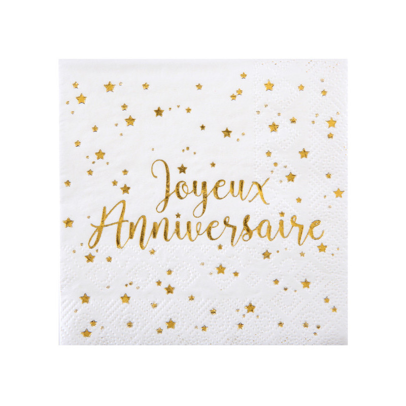 Serviette papier Joyeux Anniversaire OR - Vaisselle jetable pas cher