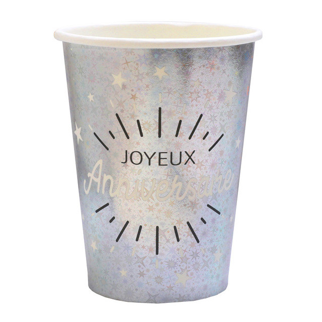 Gobelet Joyeux Anniversaire argent carton 27 cl (x10)