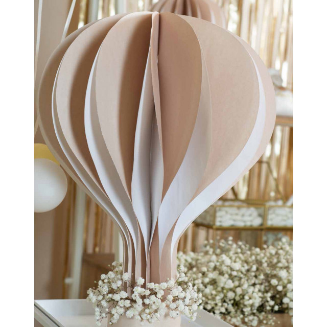 Montgolfière 35 cm en papier taupe avec socle